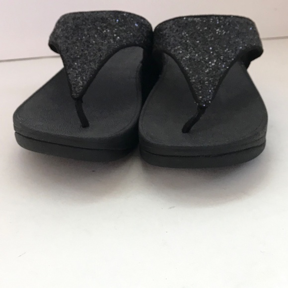 FITFLOP Lulu Glitter Wedge Sandals Black Flip Flop Thong Platform Women Size 7 - Picture 8 of 16